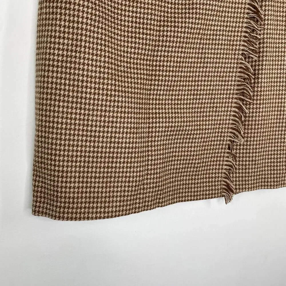 The Limited Brown Tan Houndstooth Fringe Trim Wrap Skirt Women's Size Medium‎ M